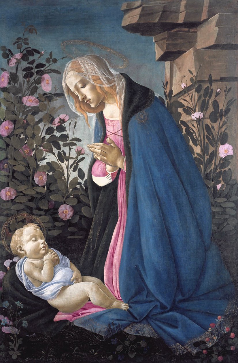 Neitsyt palvoo nukkuvaa Kristuksen lasta tekijältä Sandro Botticelli
