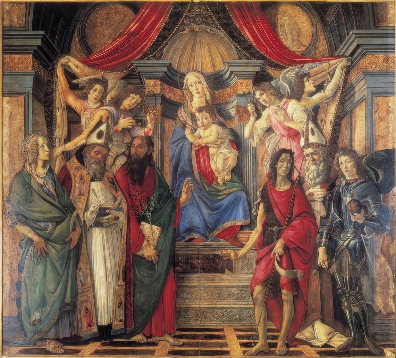 Thronende Madonna mit dem Kinde, Engeln und den Heiligen Ka tekijältä Sandro Botticelli