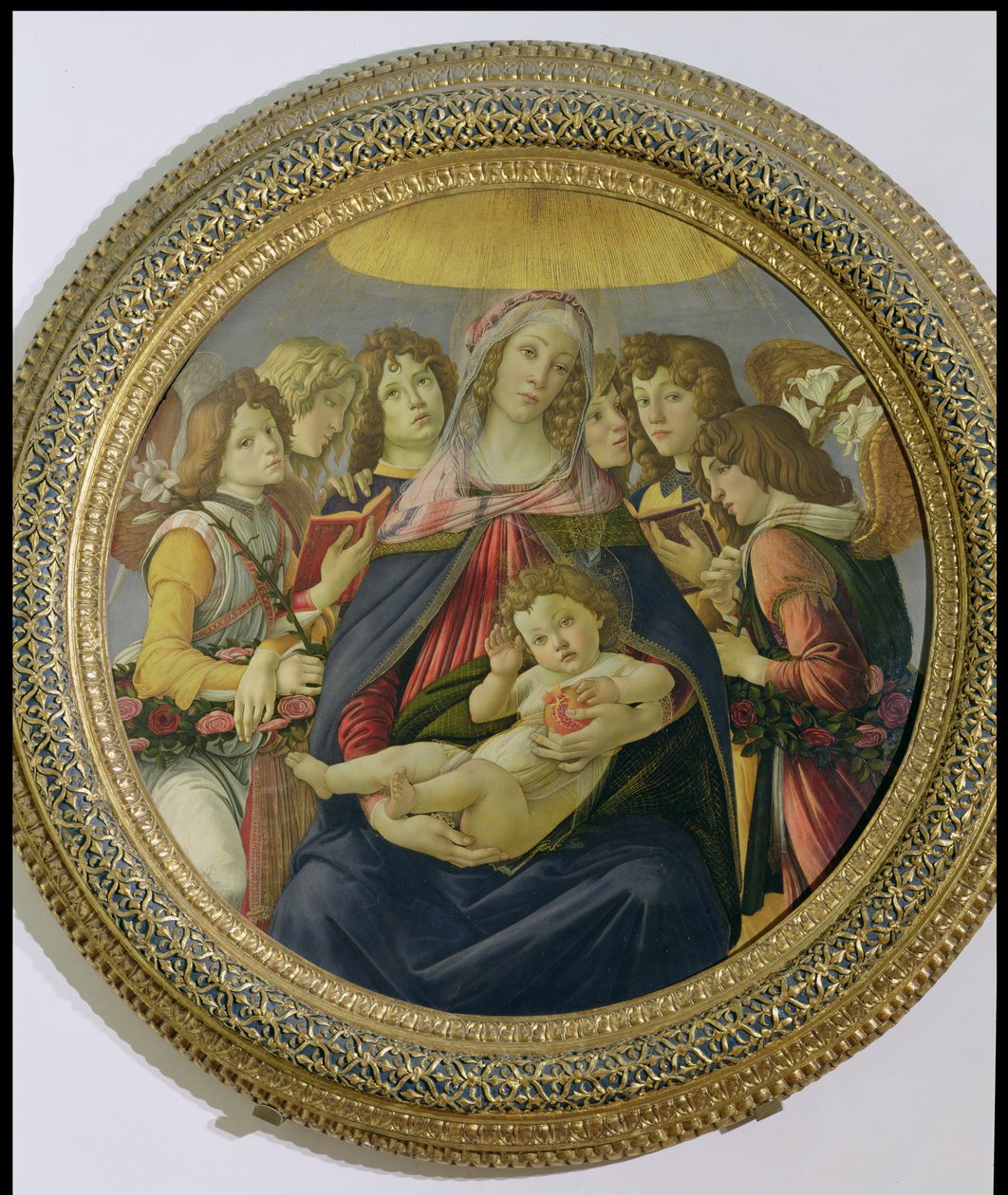 Neitsyt ja lapsi kuuden enkelin kanssa, nimeltään Granaattiomenan madonna, n. 1478-1479 (tempera paneelissa) (katso lisätietoja kohdasta 148859) tekijältä Sandro Botticelli