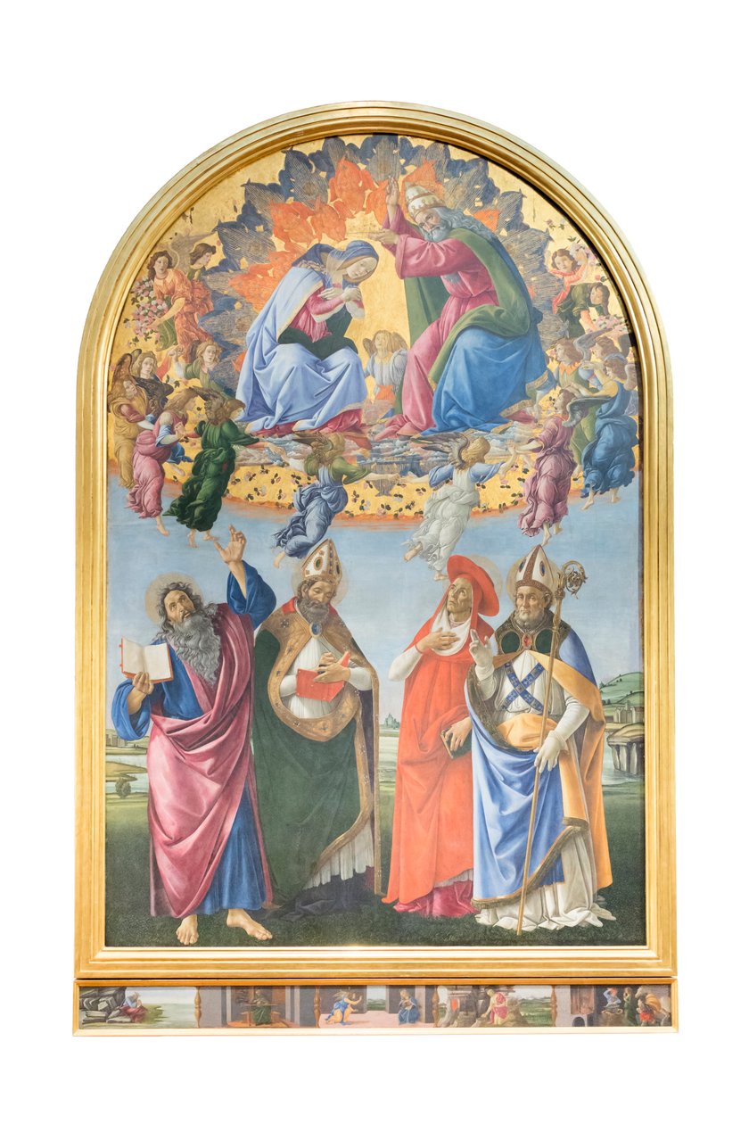 Neitsyt kruunattiin enkelien ja evankelista Johannes, pyhä Augustinuksen kanssa tekijältä Sandro Botticelli