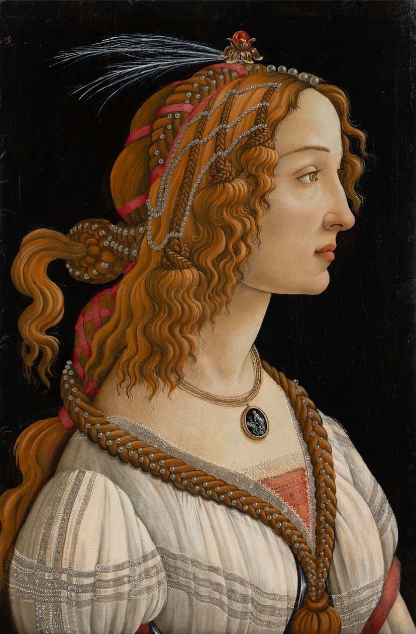 Ihanteellinen naisen muotokuva (Simonetta Vespuccin muotokuva nymfinä), n. 1480-85 (tempera ja öljy paneelissa) tekijältä Sandro (1444/5 1510) Botticelli