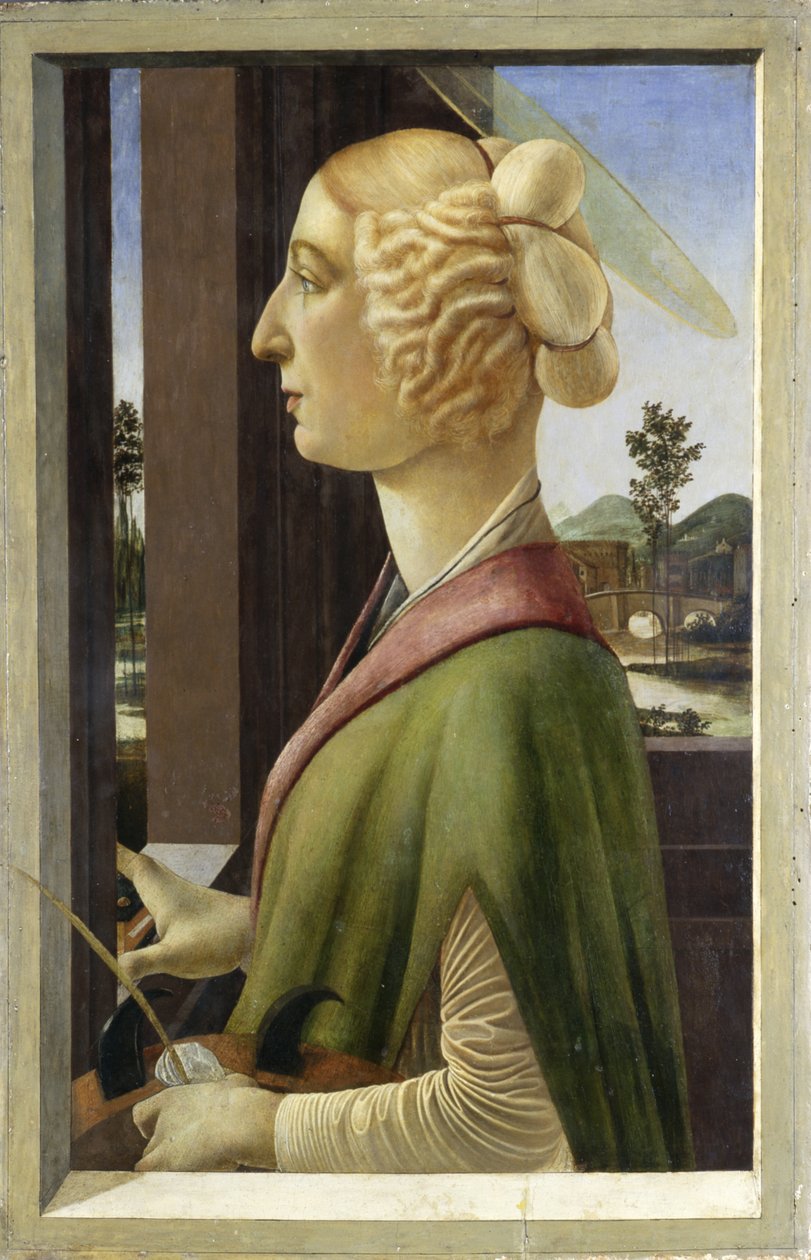 Nuoren naisen muotokuva, jossa on Pyhän Katariinan ominaisuuksia tekijältä Sandro Botticelli