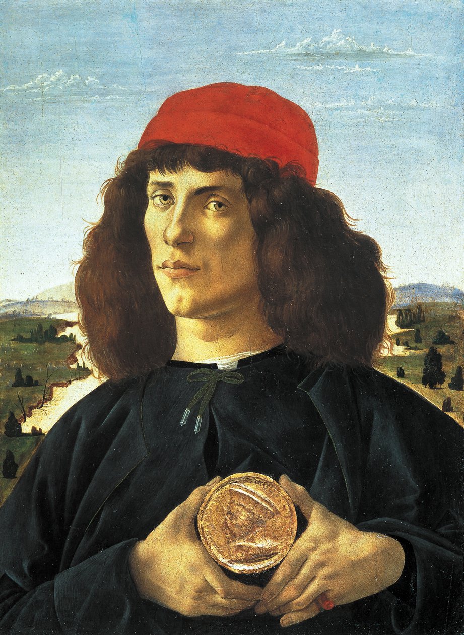 Muotokuva miehestä Cosme Medicis vanhemman mitalilla (n. 1475), Alessandro di Mariano de Philippin maalaus, Sandro Botticelli (1445-1510). Firenze, Uffizi-museo. tekijältä Sandro Botticelli