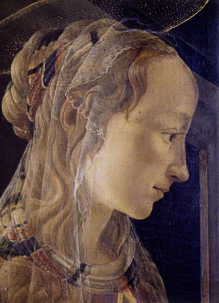 Alttaritaulu St. Ambroise (Saint Ambroise) tai Retable des Convers. Yksityiskohta Pyhästä Katariinasta Aleksandrialaisesta. Alessandro di Mariano dei Filipepin maalaus, joka tunnetaan nimellä Sandro Botticelli (1445-1510). tempera kankaalle tekijältä Sandro Botticelli