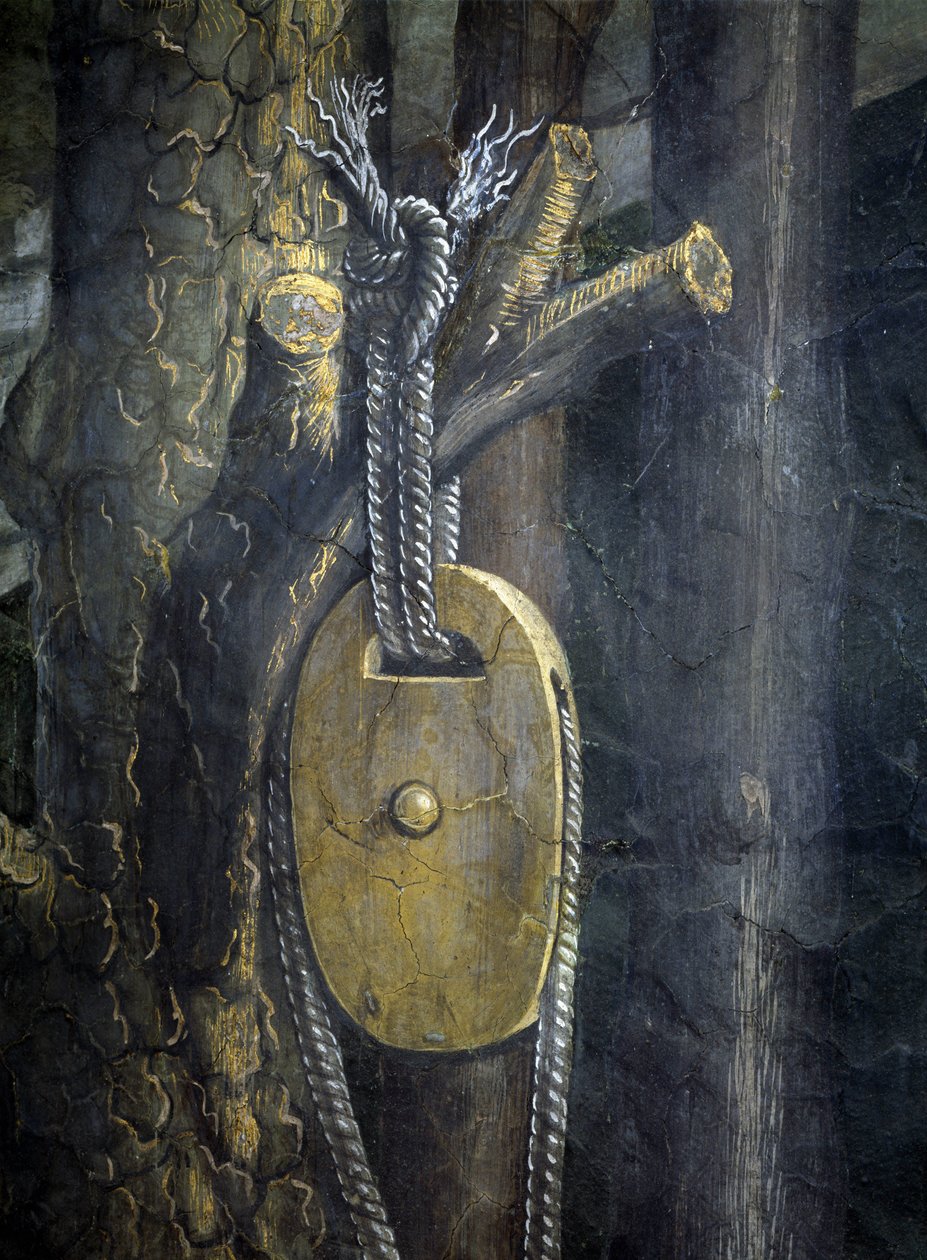 Kertomus Mooseksen elämästä. Yksityiskohta kaivon köydestä ja hihnapyörästä. Alessandro di Mariano dei Filipepin eli Sandro Botticellin (1445-1510) maalaus. Fresko tekijältä Sandro (1444/5 1510) Botticelli