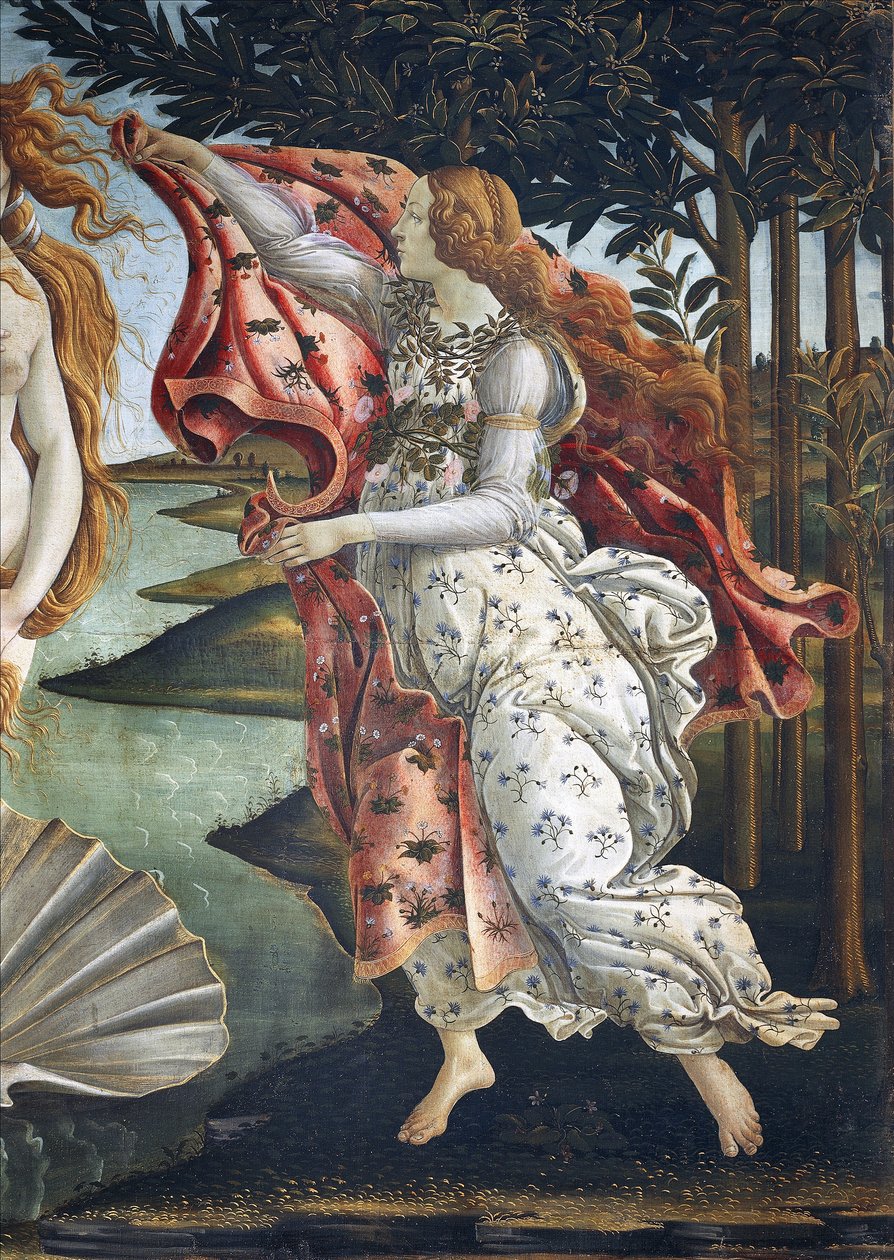Venuksen syntymä (yksityiskohta) - Tempera kankaalle tekijältä Sandro Botticelli
