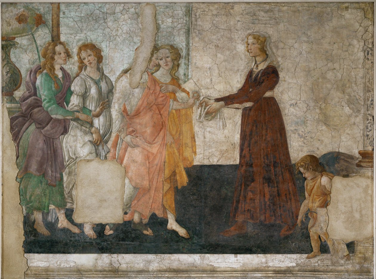 Venus et les graces offrant des presents a une jeune fille - Venus ja armot tarjoavat lahjoja nuorelle tytölle Fresko ... tekijältä Sandro Botticelli
