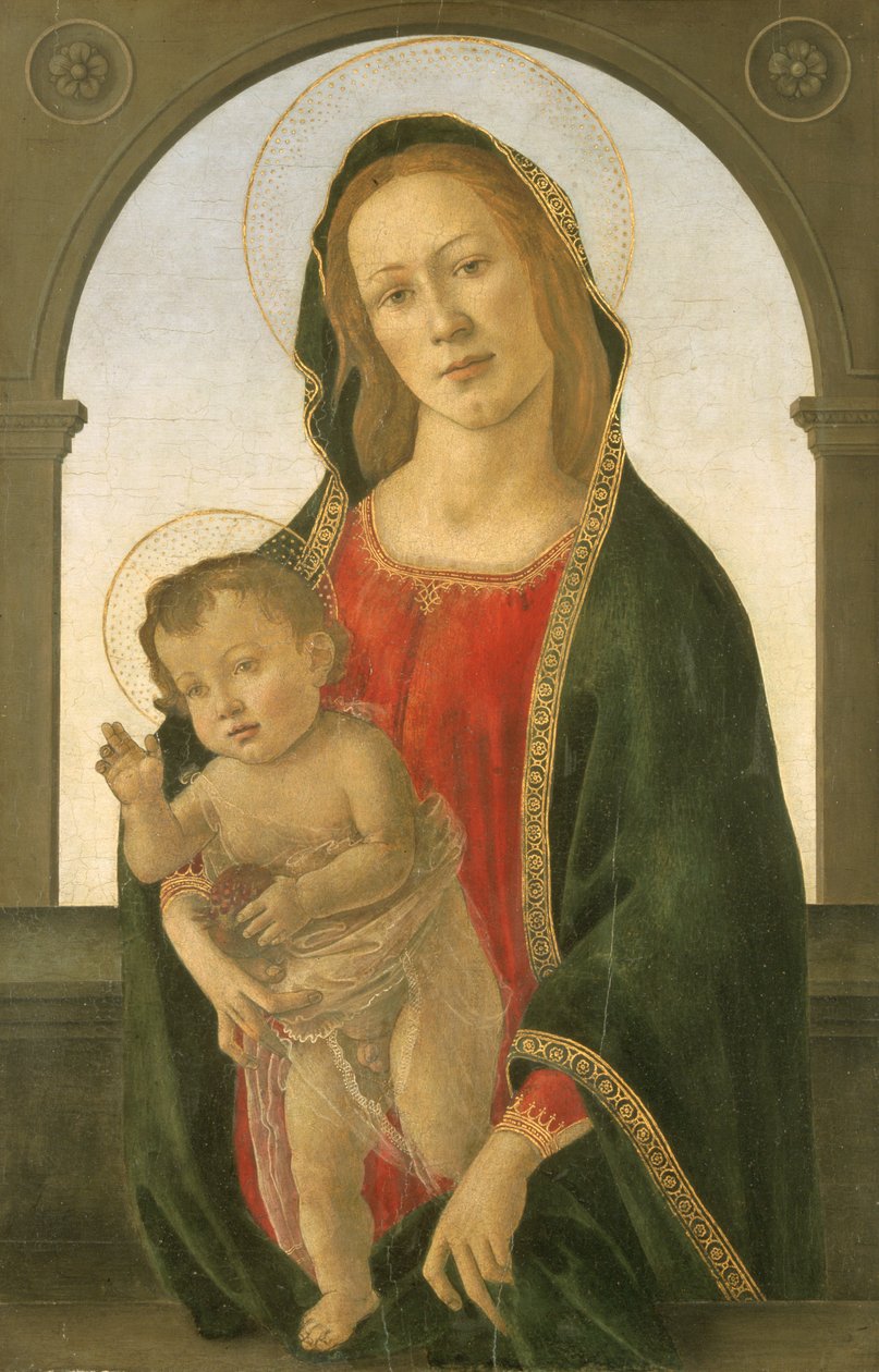 Neitsyt ja lapsi granaattiomenan kanssa (öljy laudalle) tekijältä Sandro (1444/5 1510) Botticelli