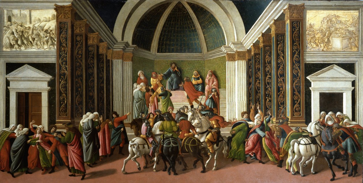 Histoire de Virginie Romana - Sandro Botticellin (1445-1510) Virginian tarina, n. 1498 - Tempera paneelissa, 85x165 - Accademia Carrara, Bergamo tekijältä Sandro Botticelli