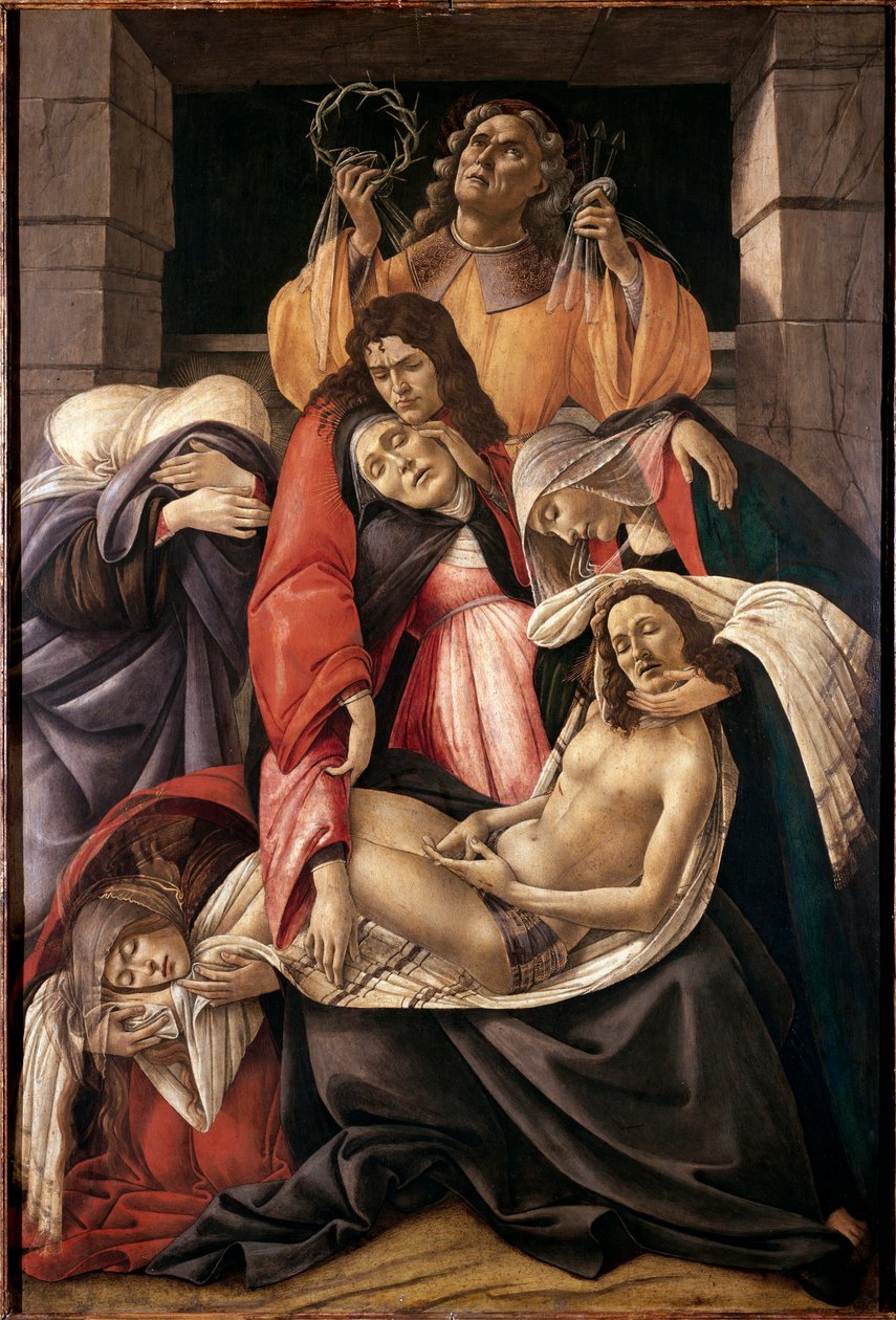 Alessandro di Mariano dei Filipepi dit Sandro Botticelli (1445-1510) valituslaulu kuolleesta Kristus Detrempestä puulle 1495 noin. Aurinko. 107x71 cm Milan Museo Poldi Pezzoli - Valituslaulu kuolleesta Kristuksesta, kirjoittanut Sandro Filipepi alias Botti tekijältä Sandro Botticelli