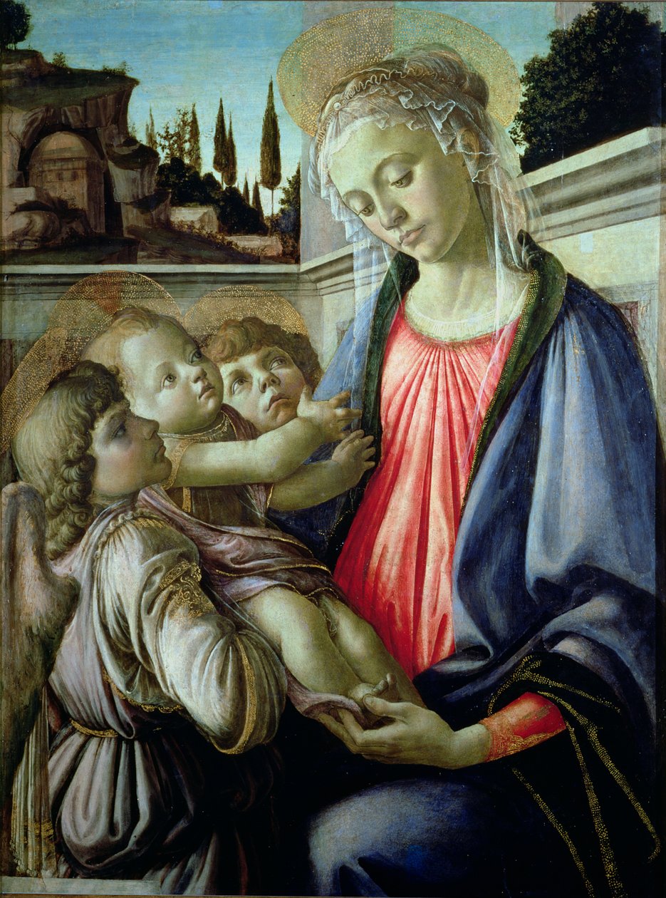 Madonna ja lapsi enkeleillä (tempera paneelissa) tekijältä Sandro Botticelli