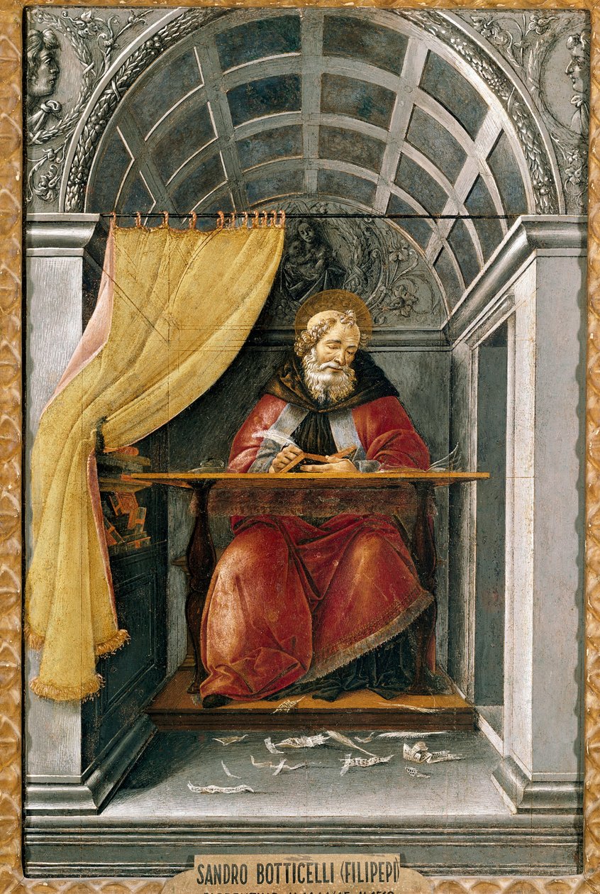 Pyhä Augustinus sellissään Alessandro di Mariano dei Filipepin maalaus Sandro Botticellista (1445-1510). Tempera kankaalle tekijältä Sandro Botticelli