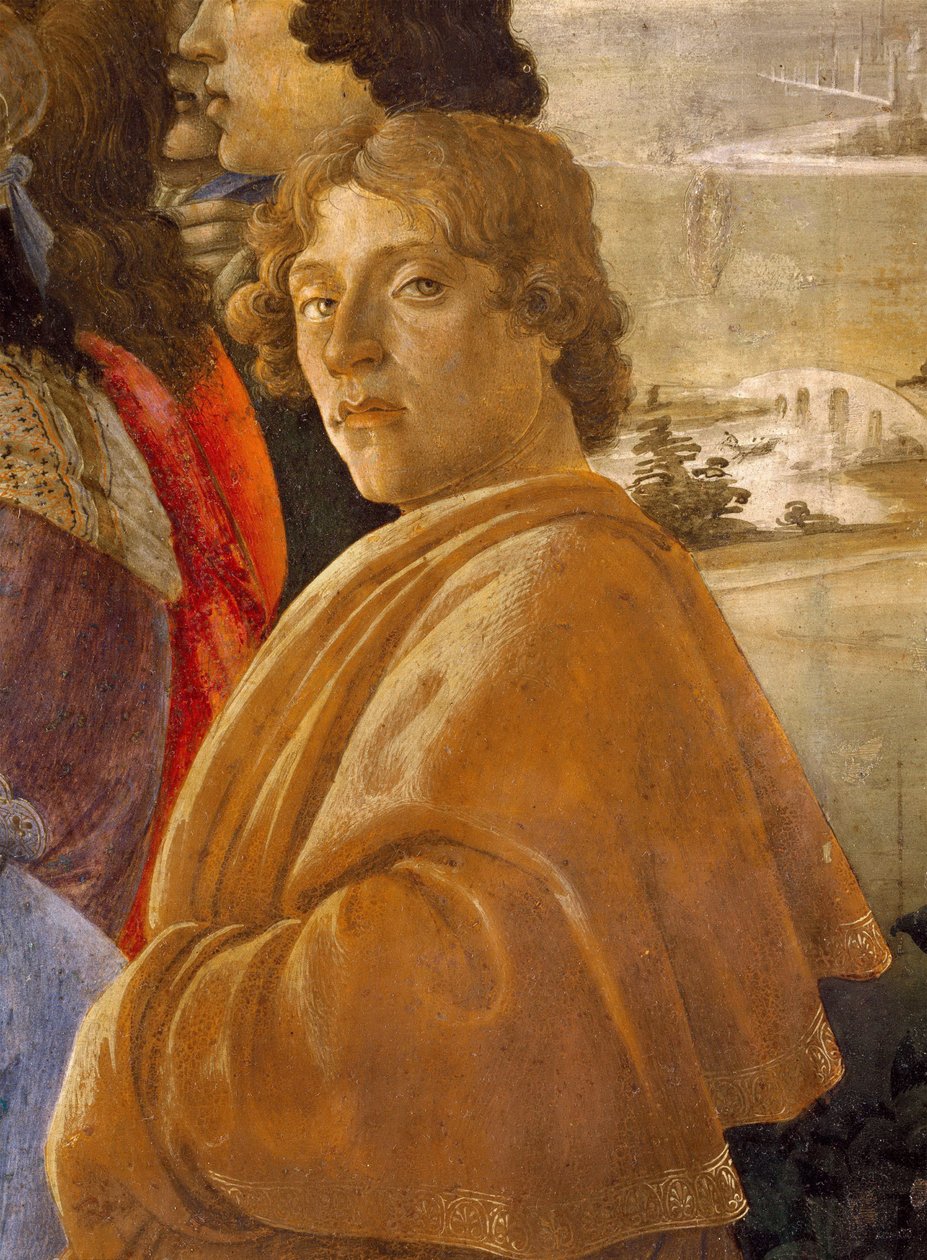 Maagien palvonta. Yksityiskohta: Omakuva Botticellista, Sandro (1445-1510). Tempera paneelissa, c. 1473-1475, Galleria degli Uffizi, Firenze tekijältä Sandro Botticelli