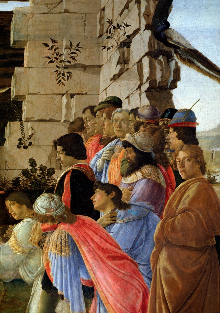 Taikaiden palvonta, yksityiskohta omakuvasta oikealla (tempera puulla tekijältä Sandro Botticelli
