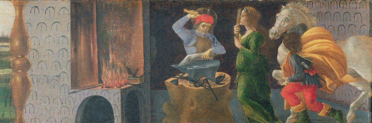 Pyhän Eligiuksen ihme, predella-paneeli Pyhän Markuksen alttaritaulusta, n. 1488-1490 (tempera paneelissa) (katso 44342, 44348 44333) tekijältä Sandro Botticelli
