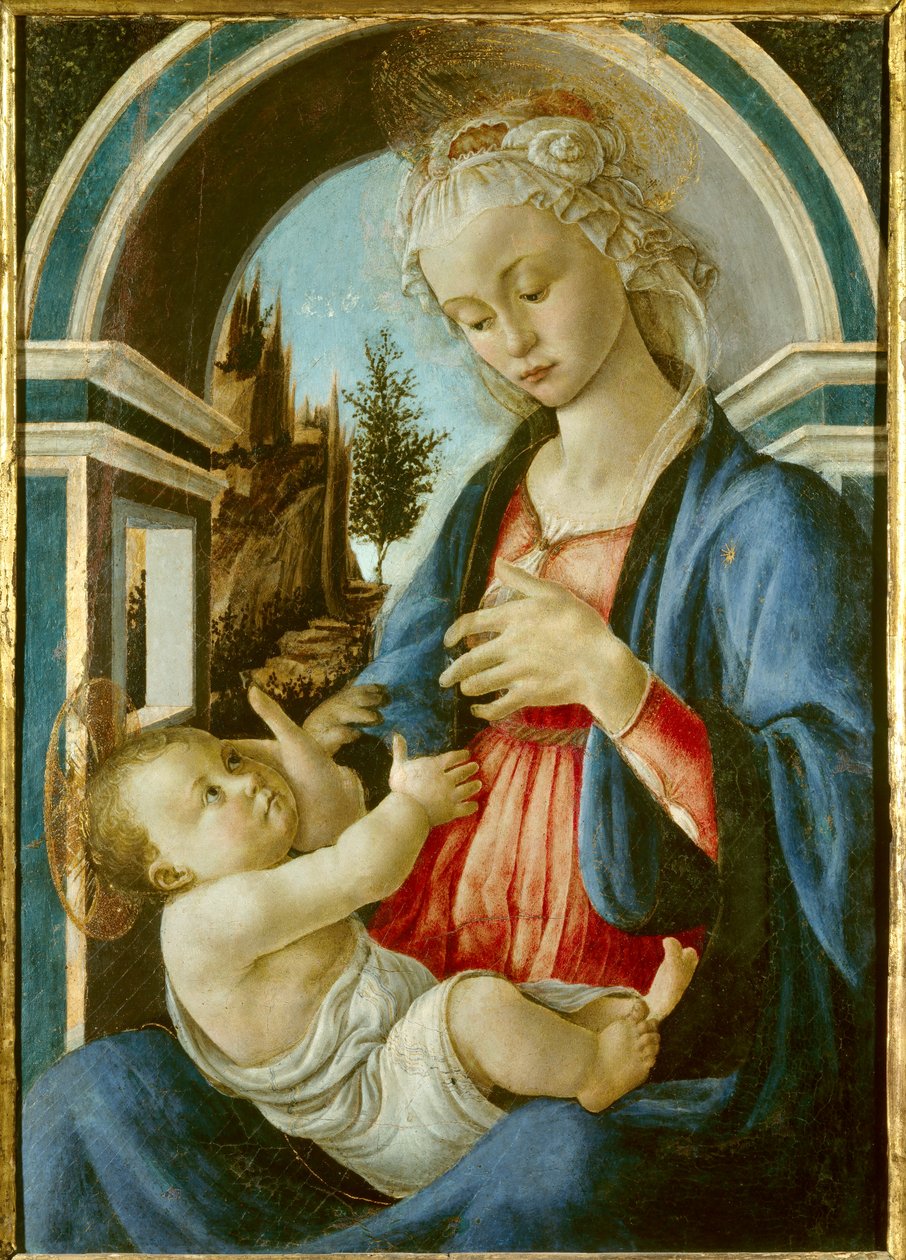 Sandro Botticellin (Filipepi) maalaus Neitsyt ja lapsi (1445-1510). 1467. Aurinko 72x51 m. Avignon, Musee du Peinture Palais tekijältä Sandro Botticelli