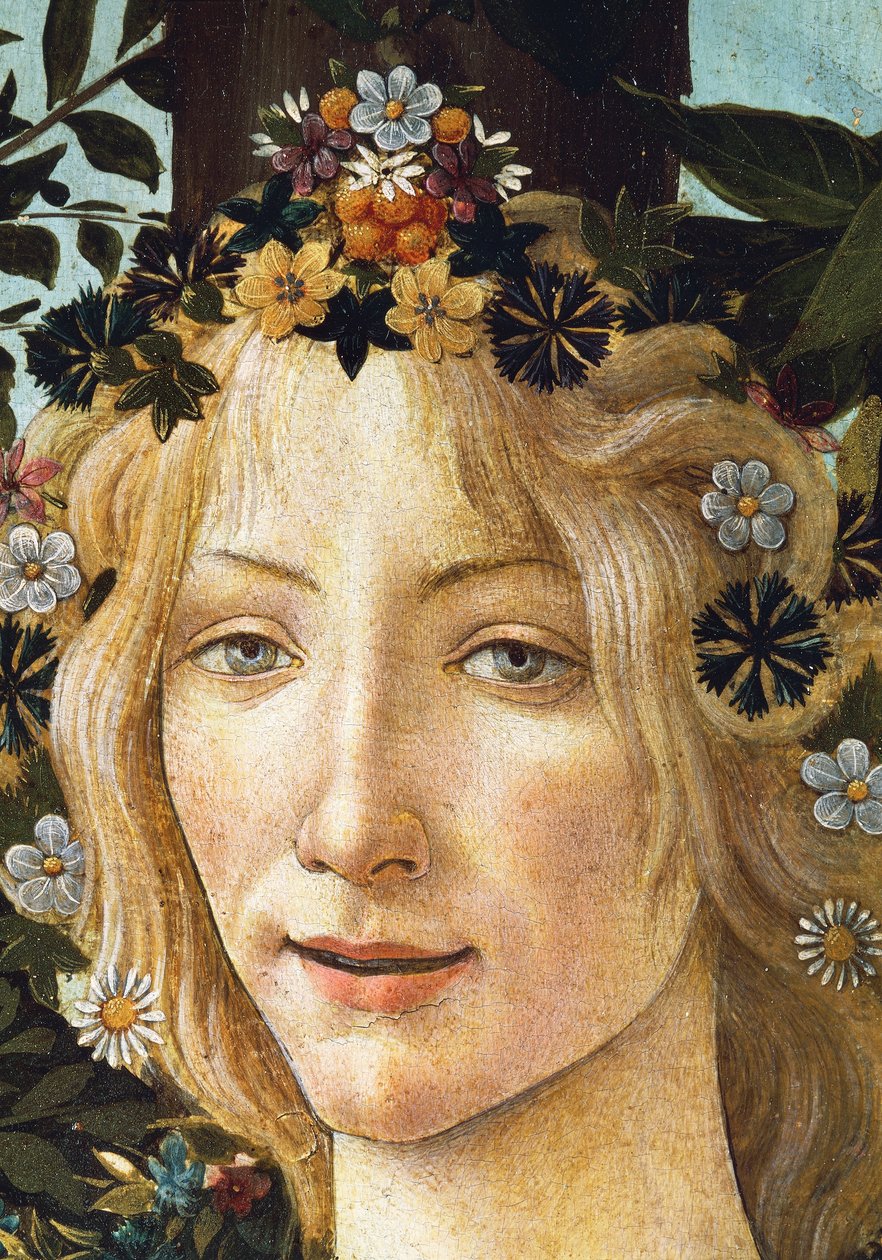 Floran kasvot, yksityiskohta kevään allegoriasta, n. 1477-1482 (tempera puulla) tekijältä Sandro Botticelli