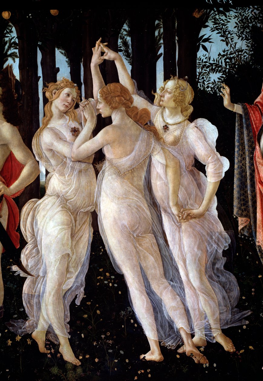 Kevät. Yksityiskohta Kolmesta Gracesta (maalaus tekijältä Sandro Botticelli