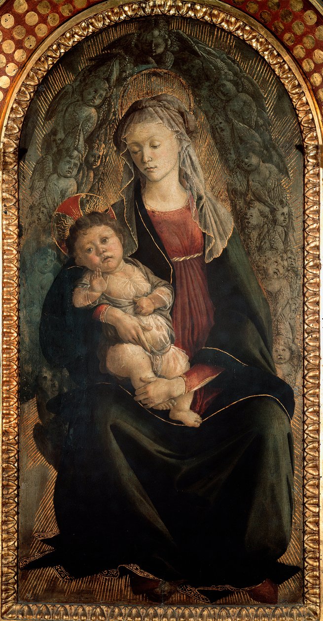Neitsyt ja lapsi loistossa Serafiinienkelien Detrempen ympäröimänä puulla, kirjoittanut Alessandro di Mariano dei Filipepi, dit Sandro Botticelli (1445-1510) 1469-1470 Mitat 120x65 cm Firenzen Uffizi-galleria (Uffizi) tekijältä Sandro Botticelli