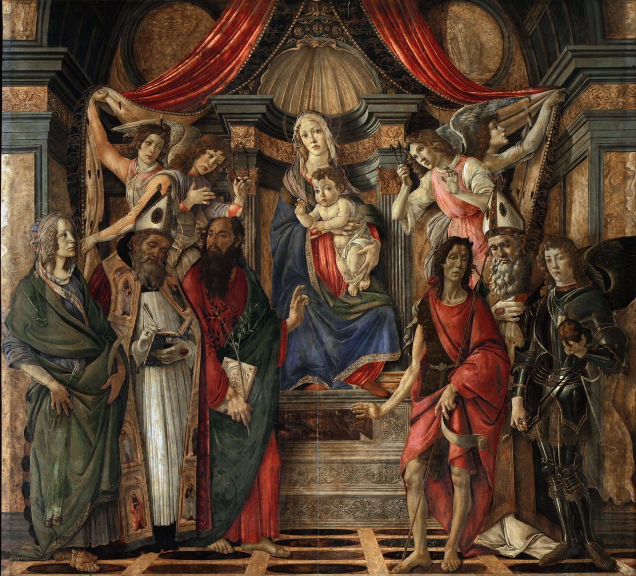 Neitsyt ja lapsi pyhien kanssa San Barnabasin alttaritaulusta - Tempera puulla tekijältä Sandro Botticelli