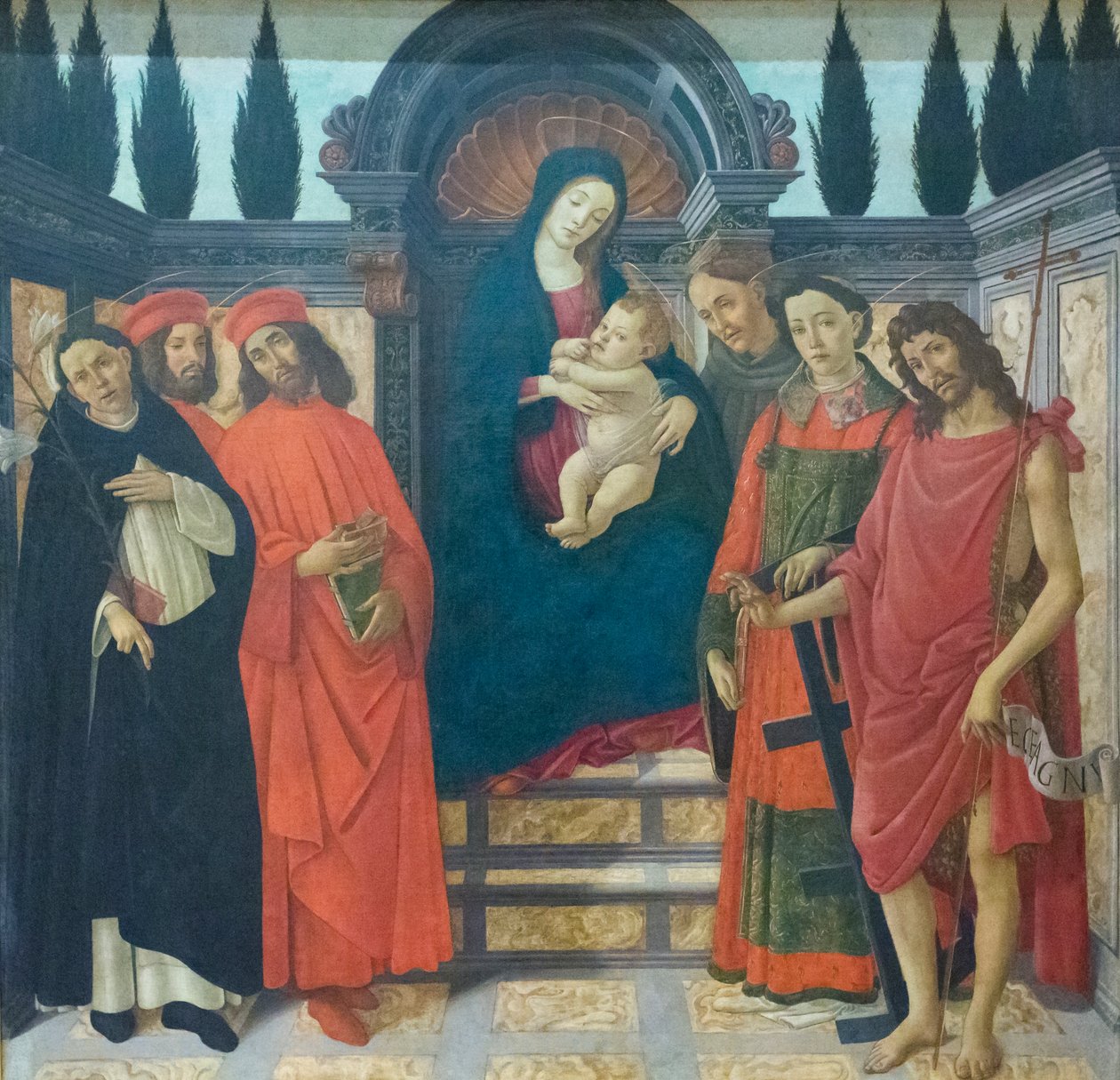 Madonna ja lapsi pyhimysten kanssa, n. 1497 (öljy kankaalle) tekijältä Sandro (and workshop) Botticelli