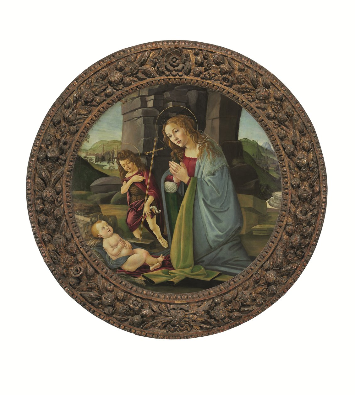 Madonna palvelee Kristuksen lasta nuoren Johannes Kastajan kanssa (tempera ja öljy paneelille). tekijältä Sandro (and workshop) Botticelli