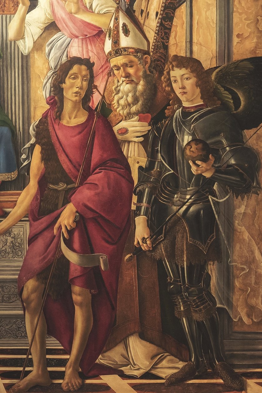 Alttaritaulu, pääruutu: Madonna valtaistuimella, neljä enkeliä ja pyhimyksiä. tekijältä Sandro Botticelli