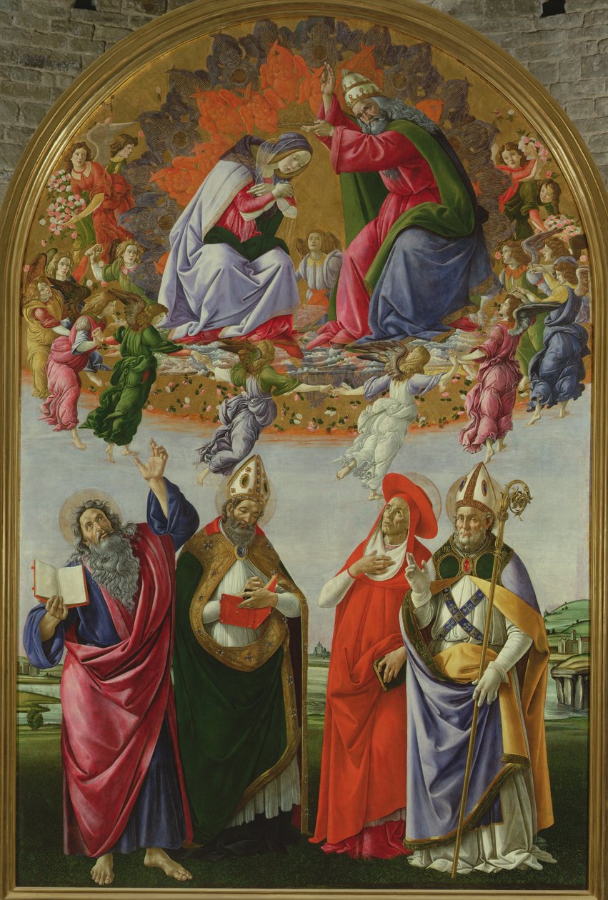 Neitsyt Marian kruunajaiset (San Marcon alttaritaulu), 1490-92 (tempera paneelille). tekijältä Sandro Botticelli