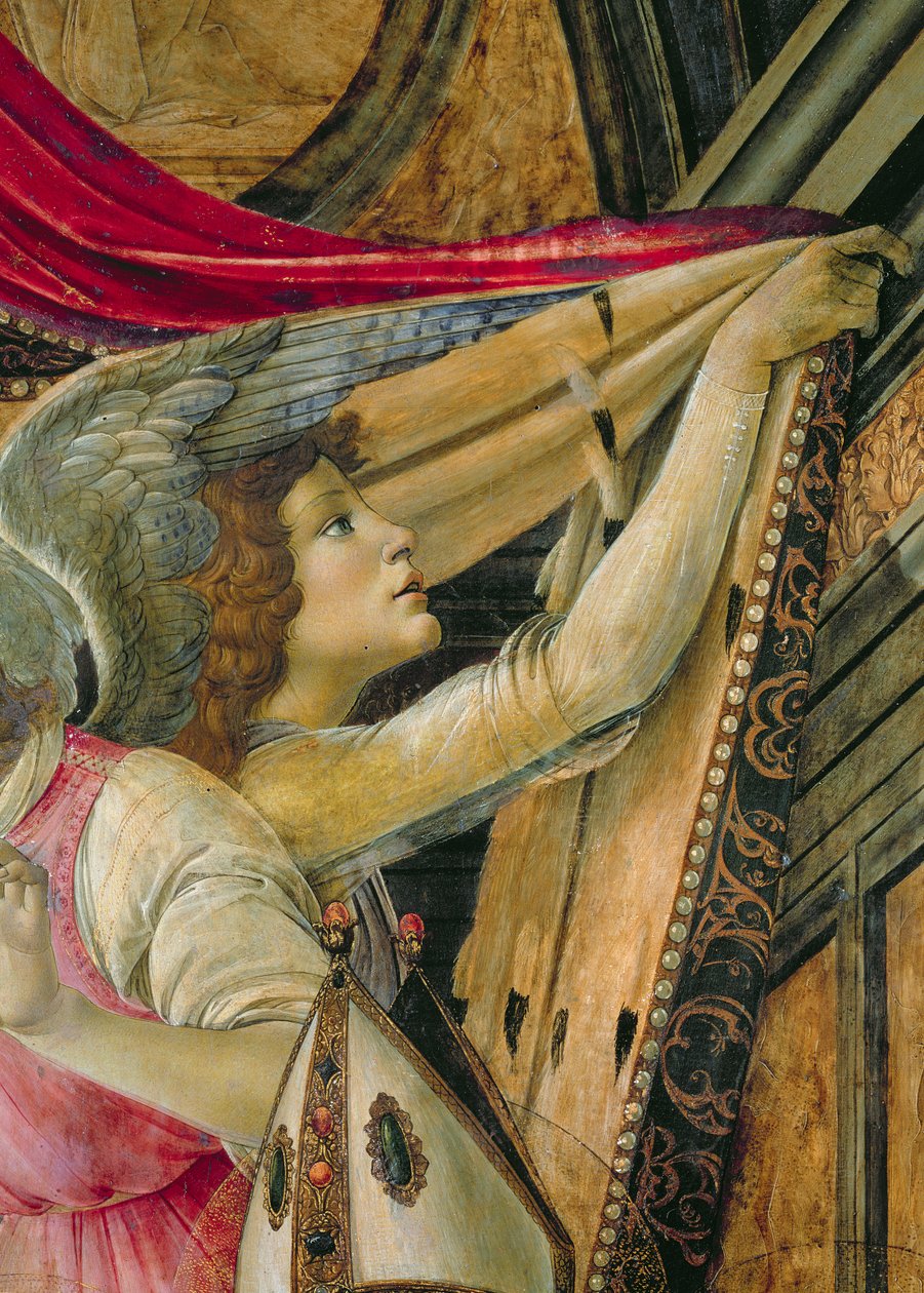 Yksityiskohta enkeleistä San Barnaban alttaritaulusta tekijältä Sandro Botticelli