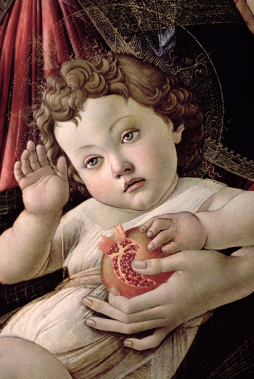 Yksityiskohta Kristuslapsesta granaattiomenan Madonnasta temperalla paneelille ks. 44340. tekijältä Sandro Botticelli