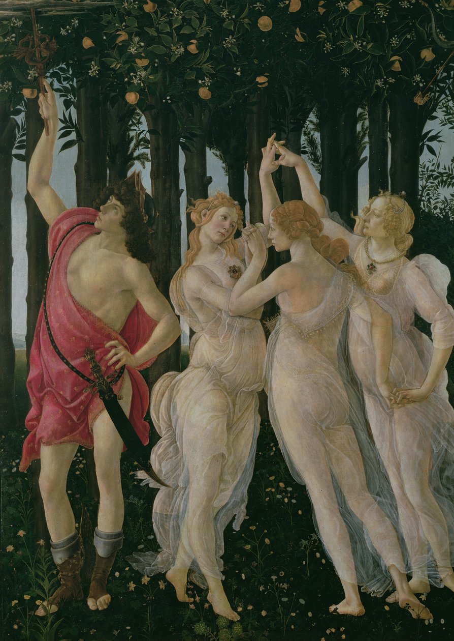 Yksityiskohta Kolmesta armosta ja Merkuriuksesta, Primaveran tempera paneelille -teoksesta, 558. tekijältä Sandro Botticelli