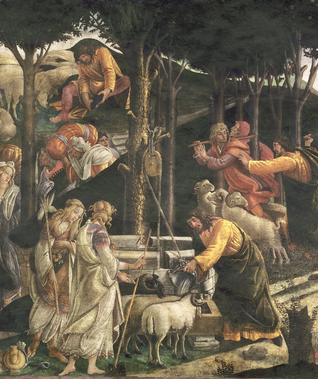 Yksityiskohta Mooseksen nuoruudesta, Sikstuksen kappelissa, 1481 fresko katso myös 80051 tekijältä Sandro Botticelli