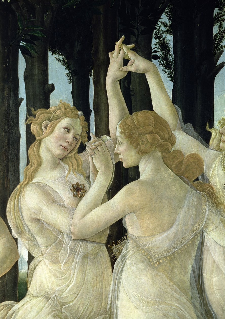 Yksityiskohta kahdesta Kolmesta armosta, Primavera tempera paneelille -teoksesta vuodelta 558. tekijältä Sandro Botticelli