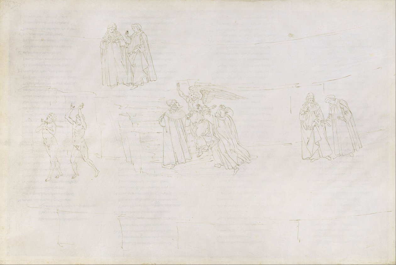 Piirroksia Danten ”Jumalaisesta komediasta” (Purgatorio 17) tekijältä Sandro Botticelli