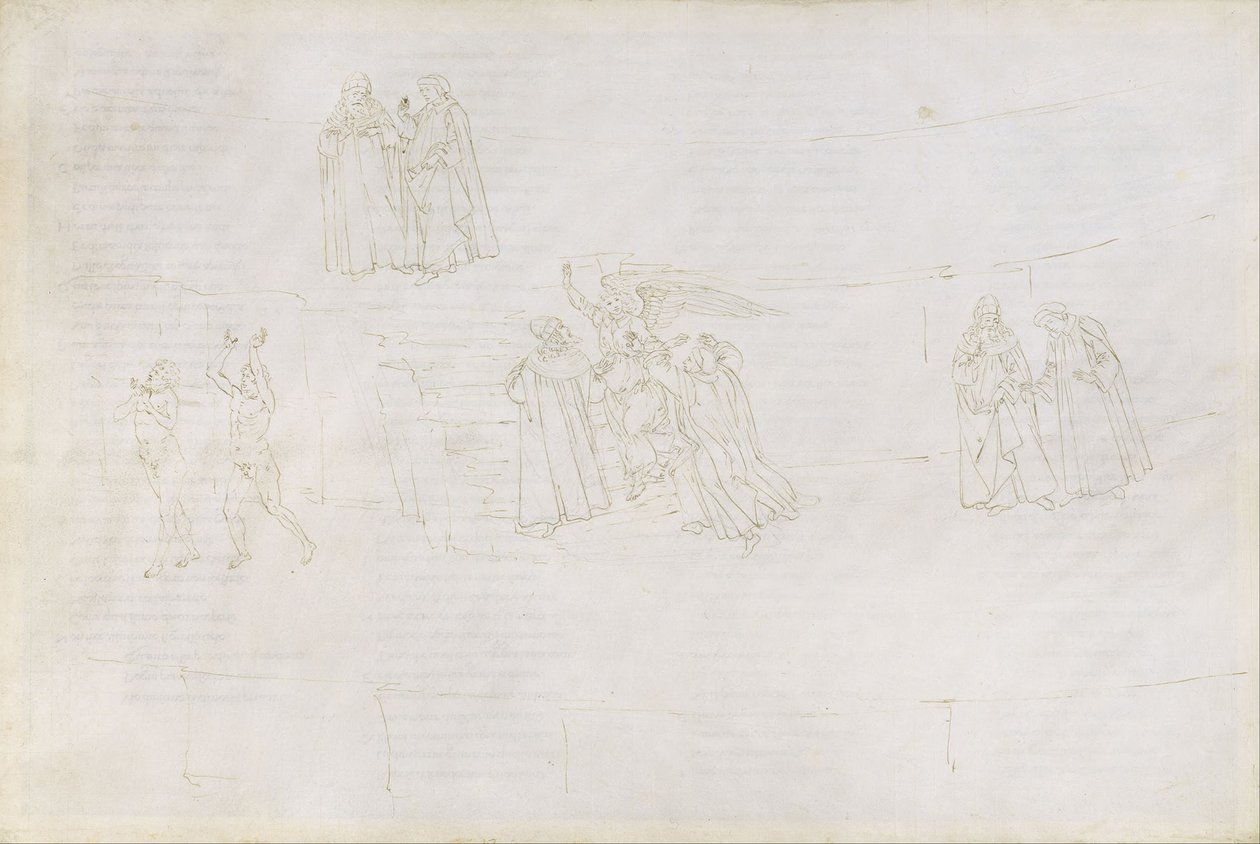 Kuvitus Dante Alighieri Purgatorio 17, 1480-1490 jumalalliseen komediaan tekijältä Sandro Botticelli