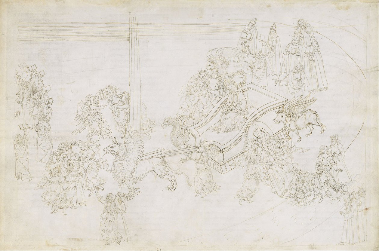 Kuvitus Dante Alighieri Purgatorio 31, 1480-1490 jumalalliseen komediaan tekijältä Sandro Botticelli