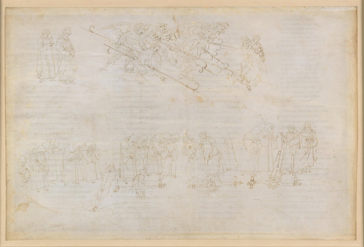 La Divina Commedia, Inferno XXIII. Vergilius ja Dante helvetin kahdeksannessa piirissä (Malebolge), 6. bolgia: tekopyhien rangaistus tekijältä Sandro Botticelli