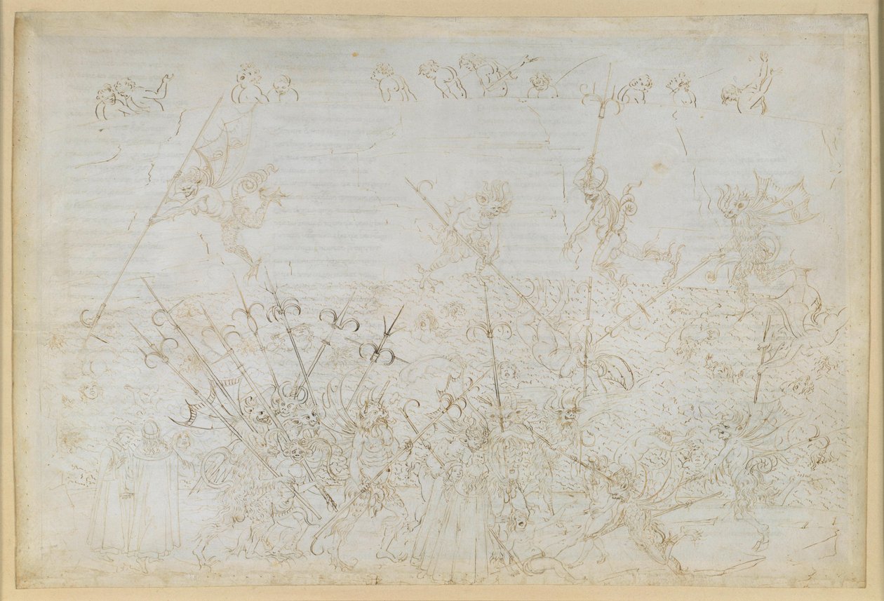 La Divina Commedia, Inferno XXII. Vergilius ja Dante helvetin kahdeksannessa piirissä (Malebolge), 5. bolgia: korruptoituneiden rangaistus; Ciampolon pako tekijältä Sandro Botticelli