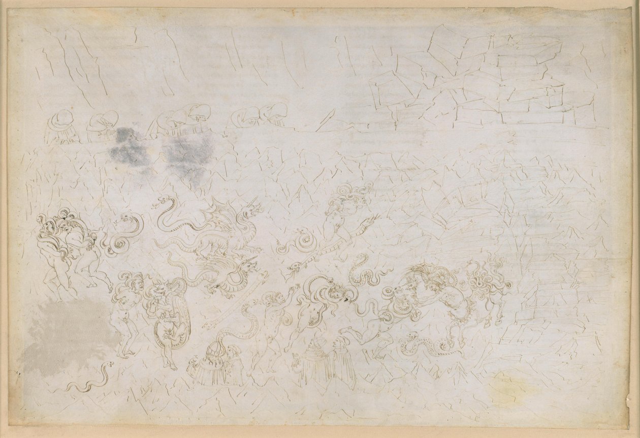 La Divina Commedia, Inferno XXV. Vergilius ja Dante helvetin kahdeksannessa piirissä (Malebolge), 7. bolgia: Ankarammat rangaistukset varkaille ja ryöstäjille tekijältä Sandro Botticelli