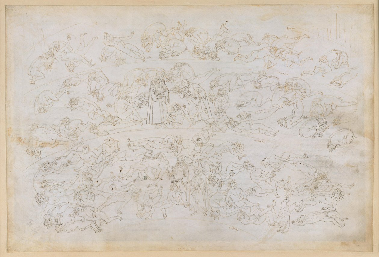 La Divina Commedia, Inferno XXXIII. Helvetin yhdeksäs piiri (Cocytus), 3. alue: Kreivi Ugolinin katumuskertomus; vieraanvaraisuutta pettäneiden rangaistus Ptolemaian jäässä tekijältä Sandro Botticelli