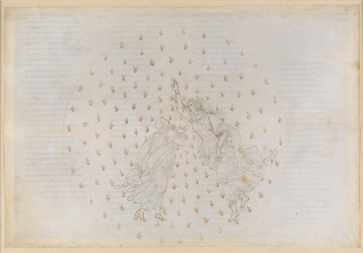 La Divina Commedia, Paradiso VI. Toinen planeettakerros (Merkuriuksen taivas): Justinianus kertoo Dantelle keisarikunnan historian ja kertoo Merkuriuksessa olevista vanhurskaiden sieluista tekijältä Sandro Botticelli