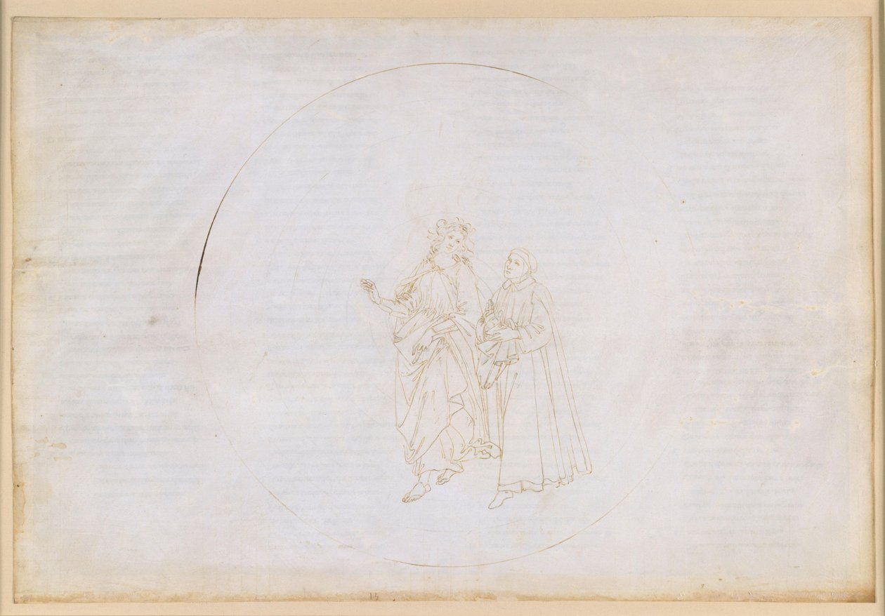 La Divina Commedia, Paradiso XIII. Neljäs planeettakerros (aurinkotaivas): Tuomas Akvinolainen selittää Dantelle jumalallisen rakkauden ja kolminaisuuden periaatetta tekijältä Sandro Botticelli