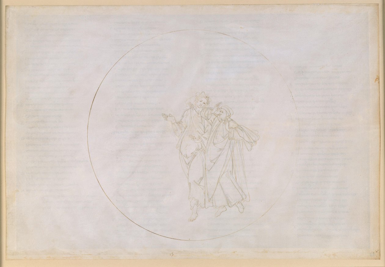 La Divina Commedia, Paradiso XV. Viides planeettakerros (Marsin taivas): Cacciaguida, Alighieri-suvun kantaisä, kertoo Dantelle esi-isistään muinaisessa Firenzessä tekijältä Sandro Botticelli