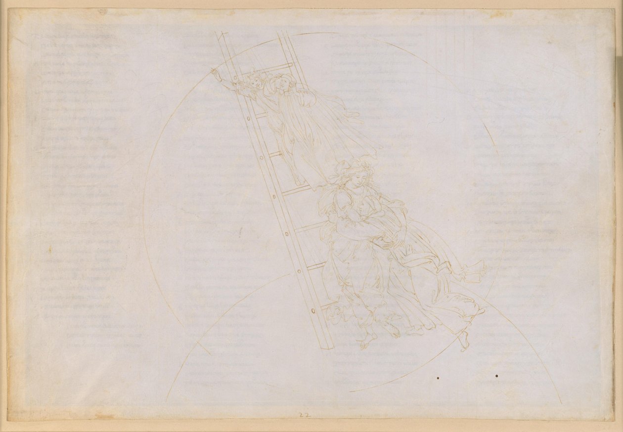 La Divina Commedia, Paradiso XXII. Seitsemäs planeettakerros (Saturnuksen taivas): Pyhän Benediktin kertomus; nousu Jaakobin tikkaita pitkin kiinteiden tähtien taivaalle tekijältä Sandro Botticelli