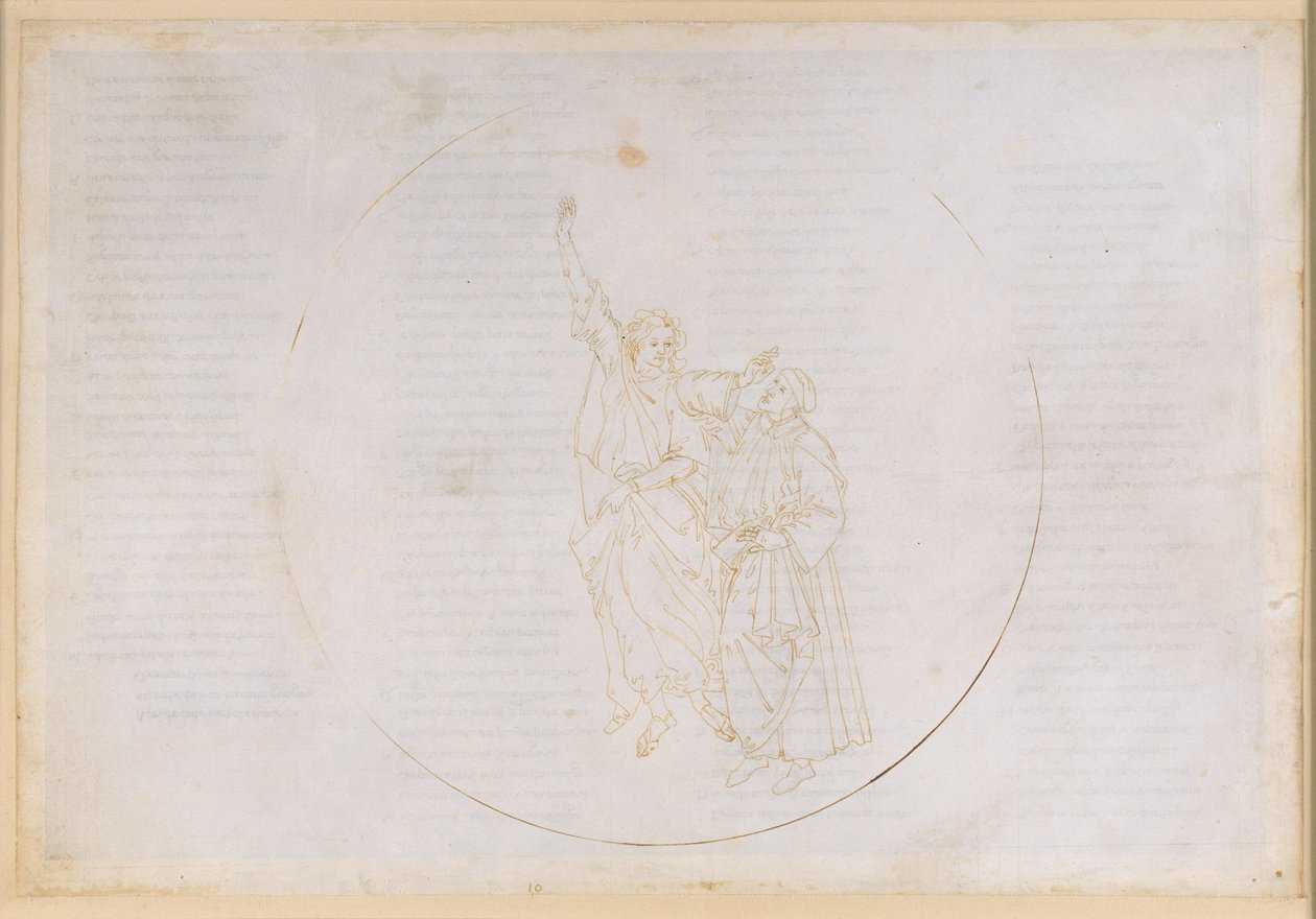 La Divina Commedia, Paradiso X. Nousu neljänteen planeettakerrokseen (aurinkotaivas): Thomas Aquinon valo johdattaa Danten viisaiden taivaaseen tekijältä Sandro Botticelli