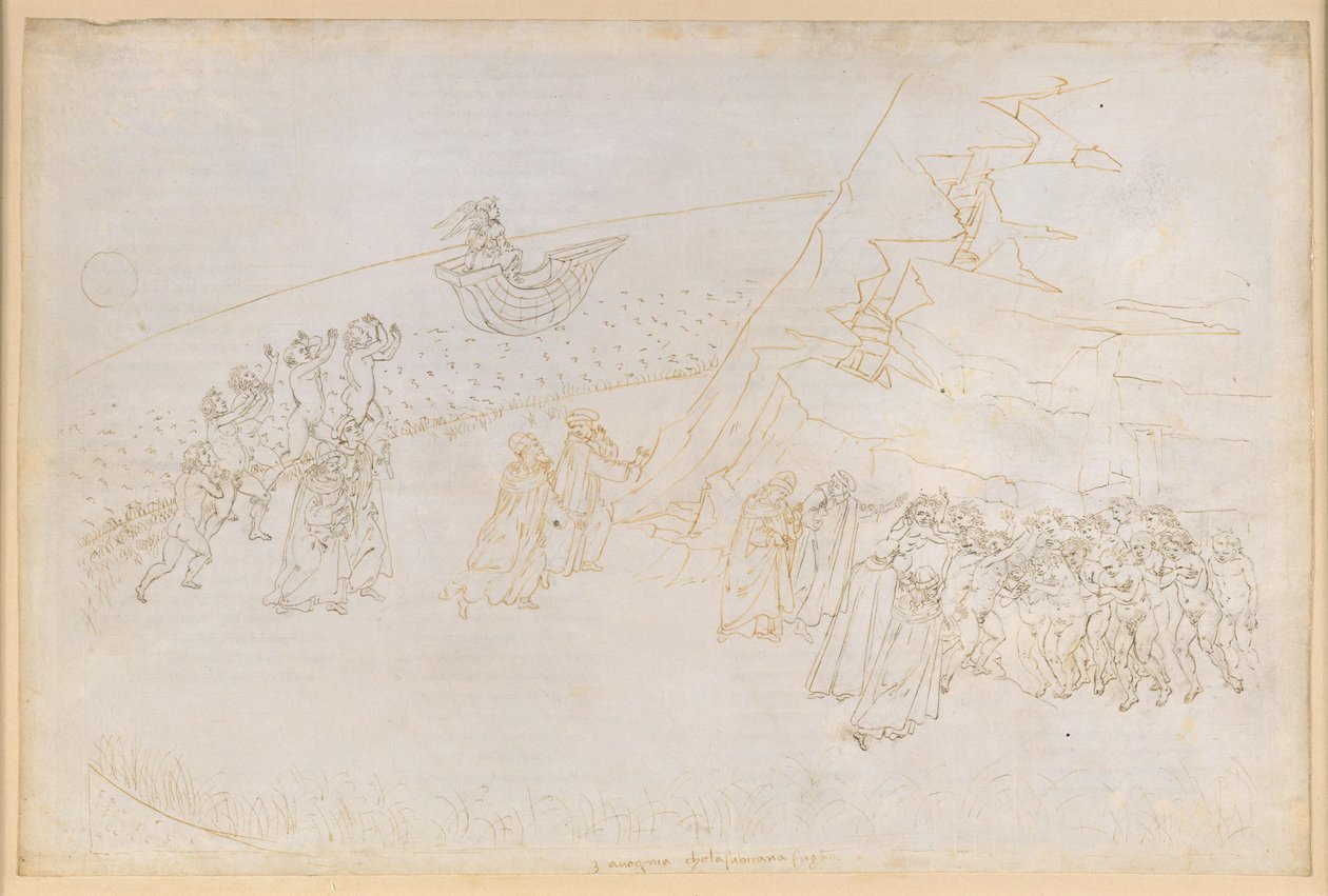 La Divina Commedia, Purgatorio III. Esipurgatorio (Saarirengas): kirkonkirouksessa kuolleiden katumus; keskustelu Manfred von Hohenstaufenin kanssa tekijältä Sandro Botticelli