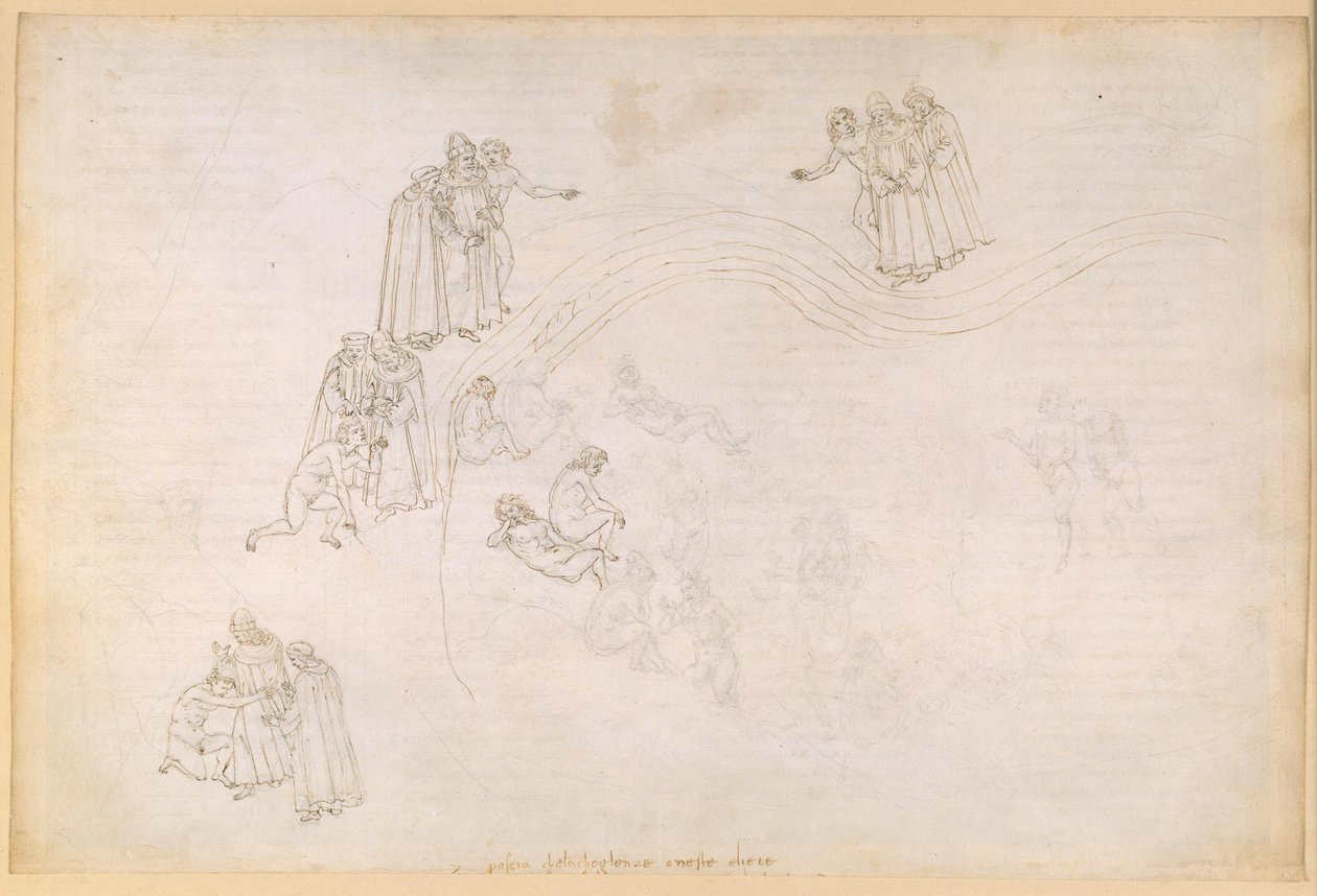 La Divina Commedia, Purgatorio VII. Esipurgatorio, keskialue: laiminlyövien ruhtinaiden laakso tekijältä Sandro Botticelli