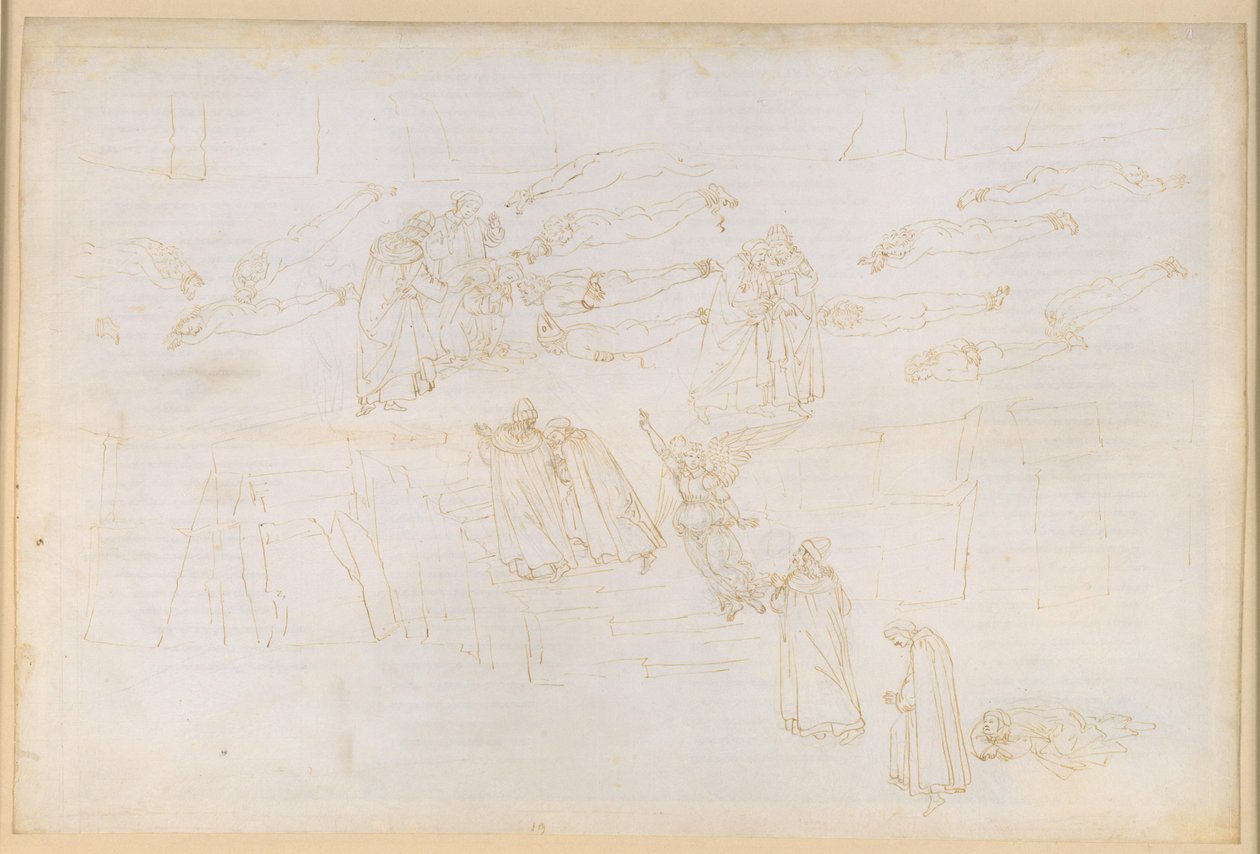La Divina Commedia, Purgatorio XIX. Nousu Purgatorion viidenteen kehään: Danten Siren-uni; ahneiden ja tuhlaajien katumus; keskustelu Hadrianus V:n kanssa. tekijältä Sandro Botticelli