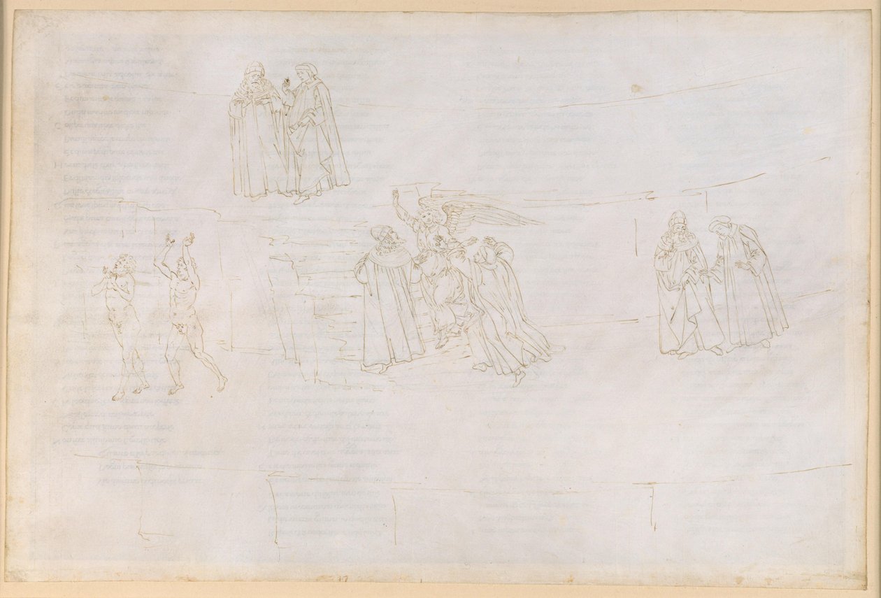 La Divina Commedia, Purgatorio XVII. Nousu Purgatorion neljänteen kehään: Vergilius selittää Dantelle Purgatorion tekijältä Sandro Botticelli