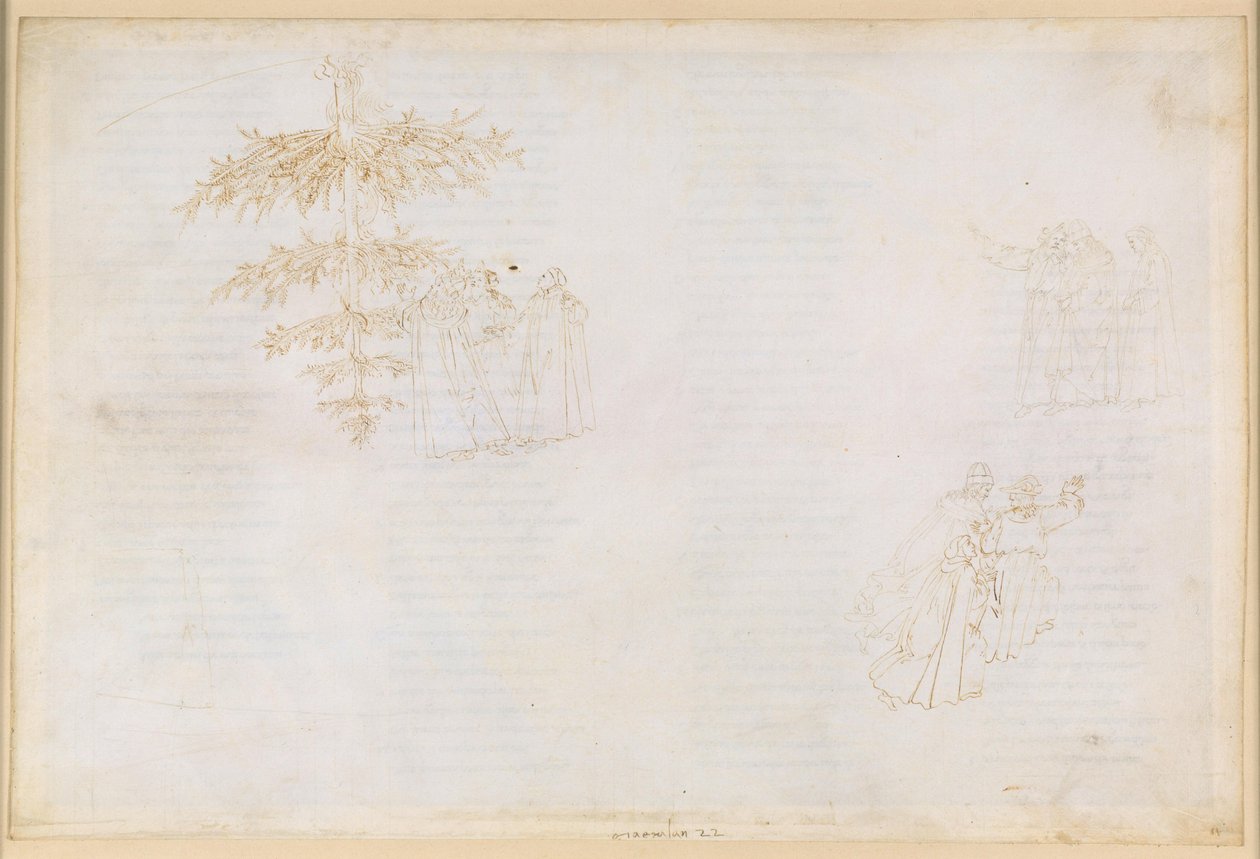 La Divina Commedia, Purgatorio XXII: Nousu Purgatorion kuudenteen renkaaseen; keskustelut Statiuksen kanssa; ahmijoiden katumus tekijältä Sandro Botticelli